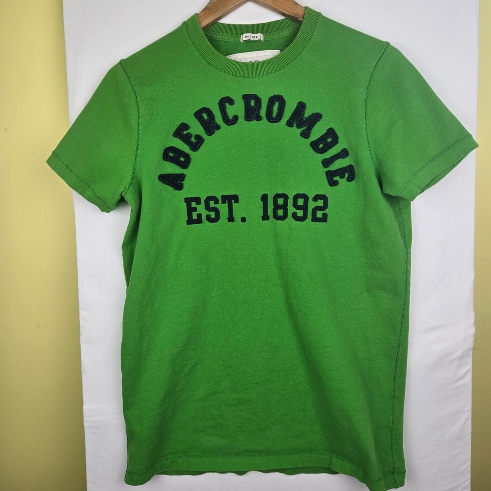 Abercrombie & Fitch Y2K green muscle tee men's size M big logo. flaws